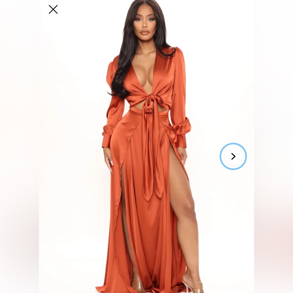 Fashion Nova Satin Cut-Out Maxi Dress - Rust Orange